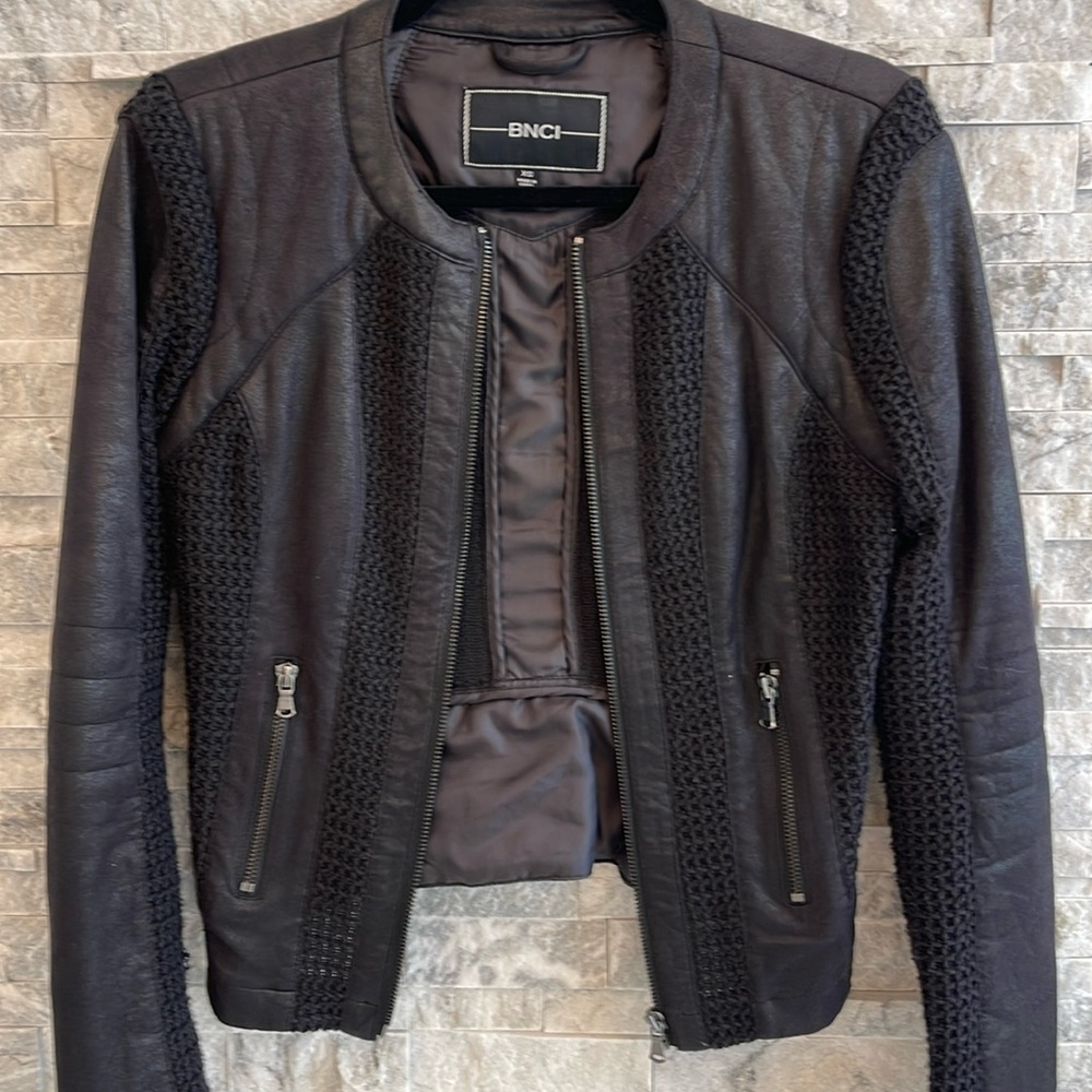 Fall Jacket Black Two Different Materials With Zi… - image 1